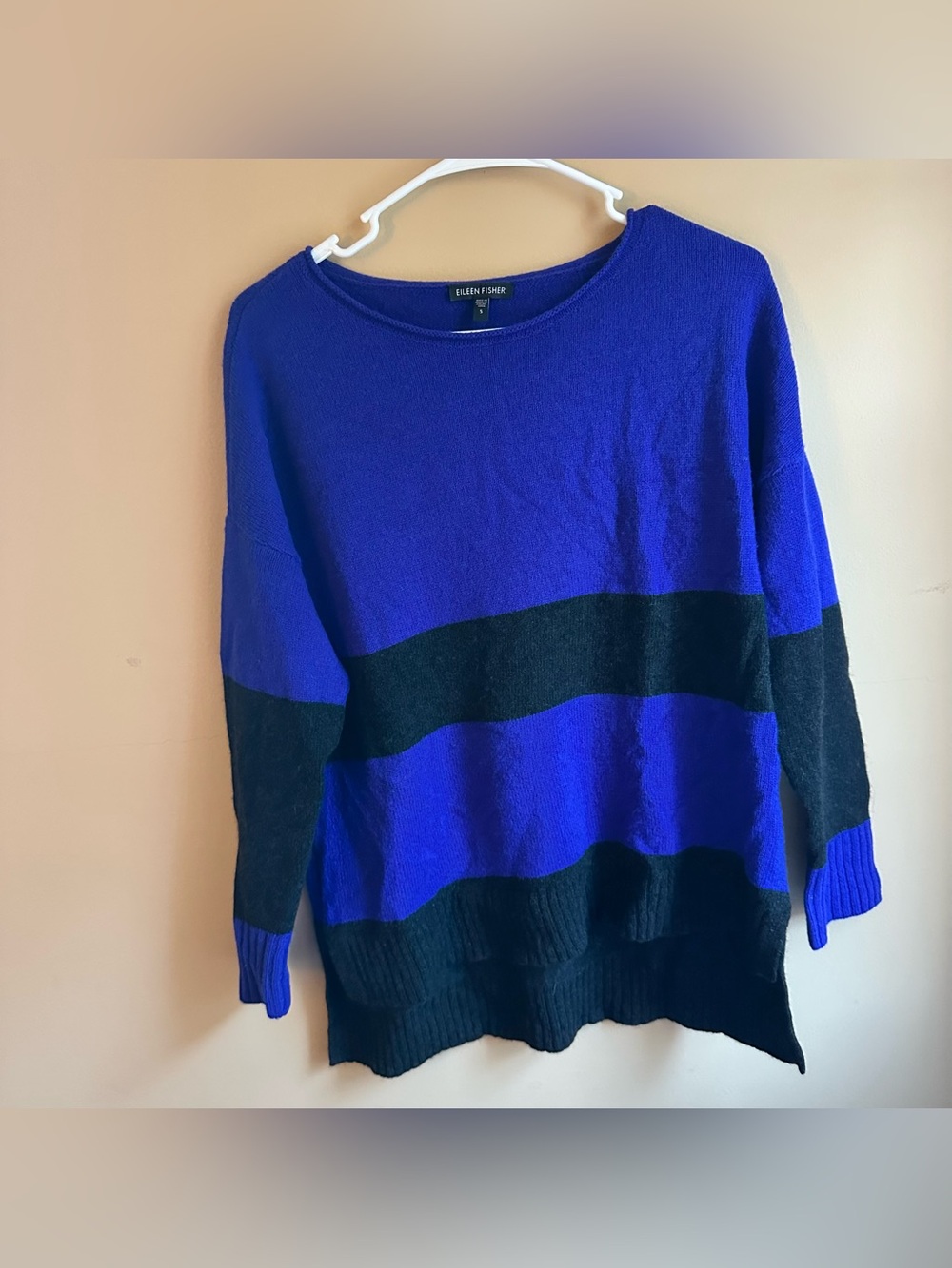 Eileen Fisher Purple Black Striped Superior Yak Wool Sweater Pullover Size Small